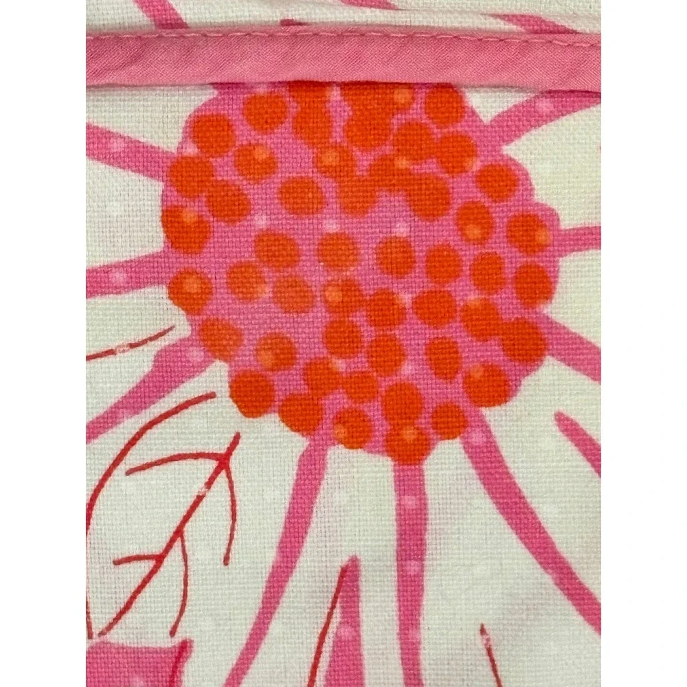 Vintage Vera Neumann Floral Apron Pink Orange Mid Century Modern Kitchen Pocket